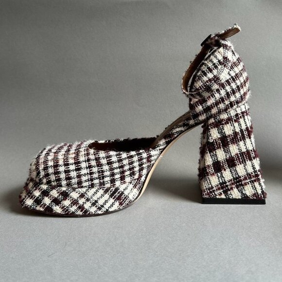 SHUSHU TONG - Tweed Platform block heels - burgundy red - 7.5 but fits like 8 - Picture 5 of 7